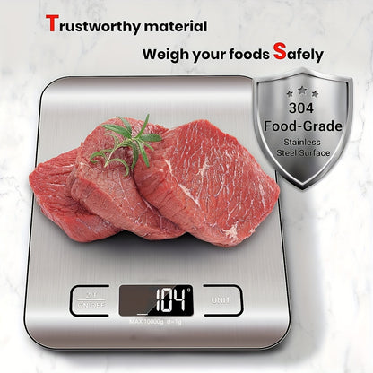 1pc High-Precision Digital Kitchen Scale, 22lb/10kg Capacity, Stainless Steel with LCD Display, Tare Function, Easy Clean, 6 Unit Measurements (g, oz, lb, kg, lb-oz), Ideal for Baking, Cooking, Coffee, and Packaging