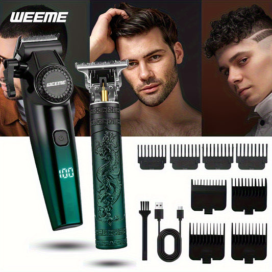 WEEME 2pcs Cordless Electric Hair Clippers & Trimmers for Men - Professional Heavy-Duty Cordless Barber-Grade Clipper with Low Voltage Motor, Lithium- for home & Barber Shop Use, Precision Grooming (2-in-1)