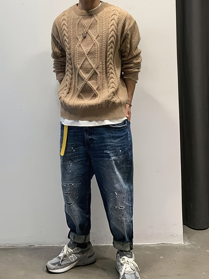 Men'S Knitted Acrylic Pullover Sweater with a Round Neck And Long Sleeves, Made from Knitted Fabric, Featuring a Casual Regular Fit Suitable for Weekends - Fall/Winter Collection