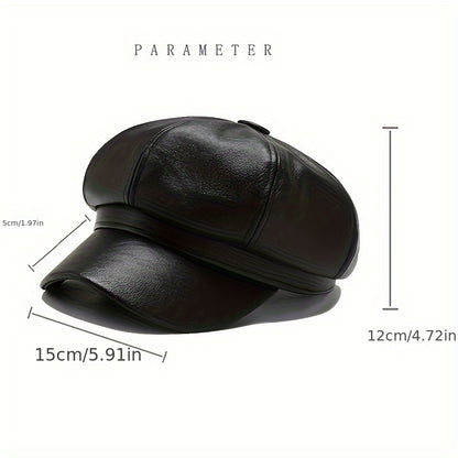 PU Leather Beanie Hat For Women, Waterproof,  Round Bucket Hat With Faux Fur Pom Pom,  Stylish Winter Hat For Fall/Winter/Spring