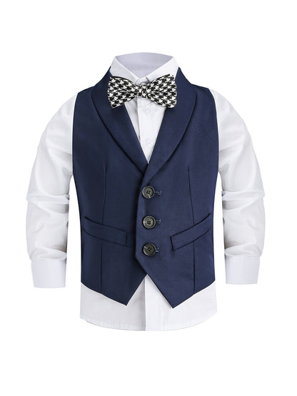 Boys' Korean Style Solid Color Vest Suit with Bow Tie
