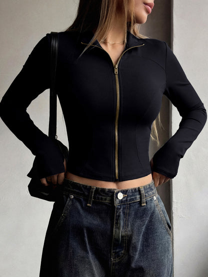Women’s Athletic Long Sleeve Jacket with Thumb Loop, Stretchy Fit