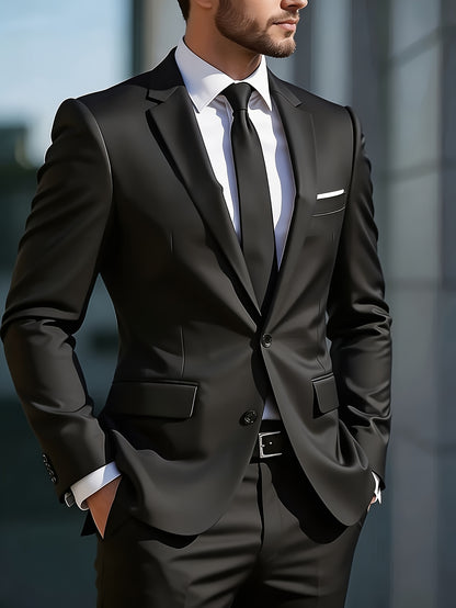 Men's Slim Fit Two-Button Suit Set with Notch Lapel
