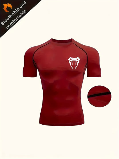 Men'S Quick-Dry Athletic Compression T-Shirt with Serpent Head Logo - Short Sleeve, High Stretch, Breathable Fabric for Running  Workout, Blue