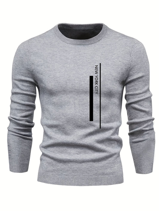 2023 New Cross-border Autumn and Winter Men's Round Neck Random Print Round Neck Knitted Sweater