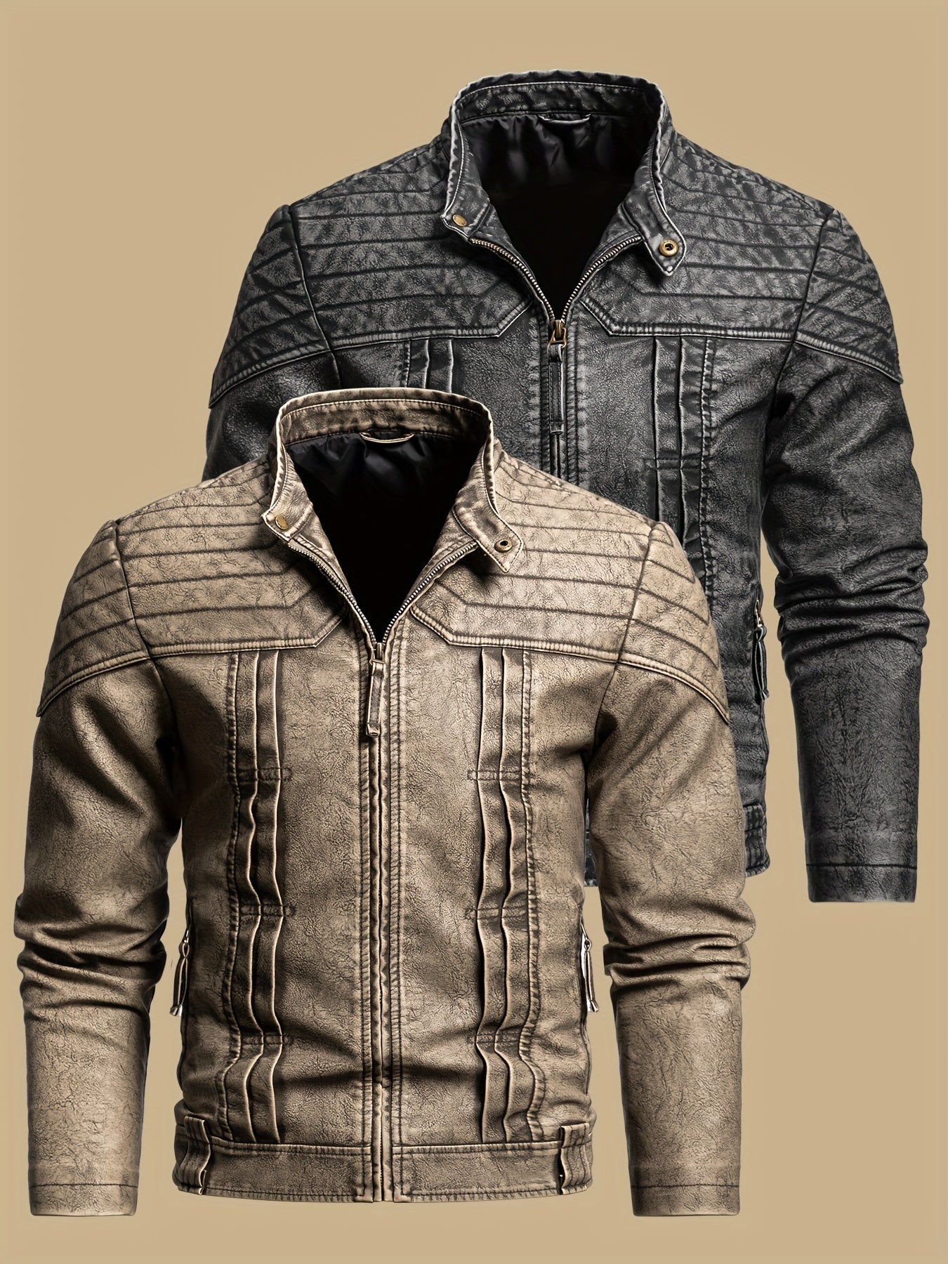 Men's Vintage PU Leather Biker Jacket for Fall Winter