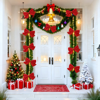 314.96-inch 40pcs Set with Red Bows - Premium Winter Dark Green Christmas Vine Spring Decoration | No Lights - Artificial Plastic Material Metallic Foil Faux Garland Plant | Suitable for Christmas, New Year, Thanksgiving Part