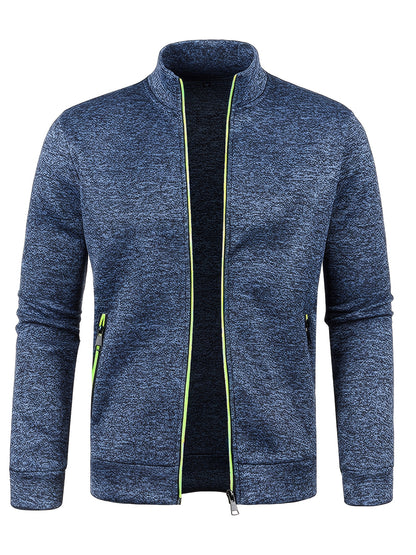 Men's Stand Collar Jacket - Full-Zip Casual Athletic Coat, Light Grey with Lime Accents, Zippered Front Closure for Gym, Office, Everyday - Machine Washable Outerwear, Gym Wear, Sporty Design, Smooth Texture, Lightweight Coat