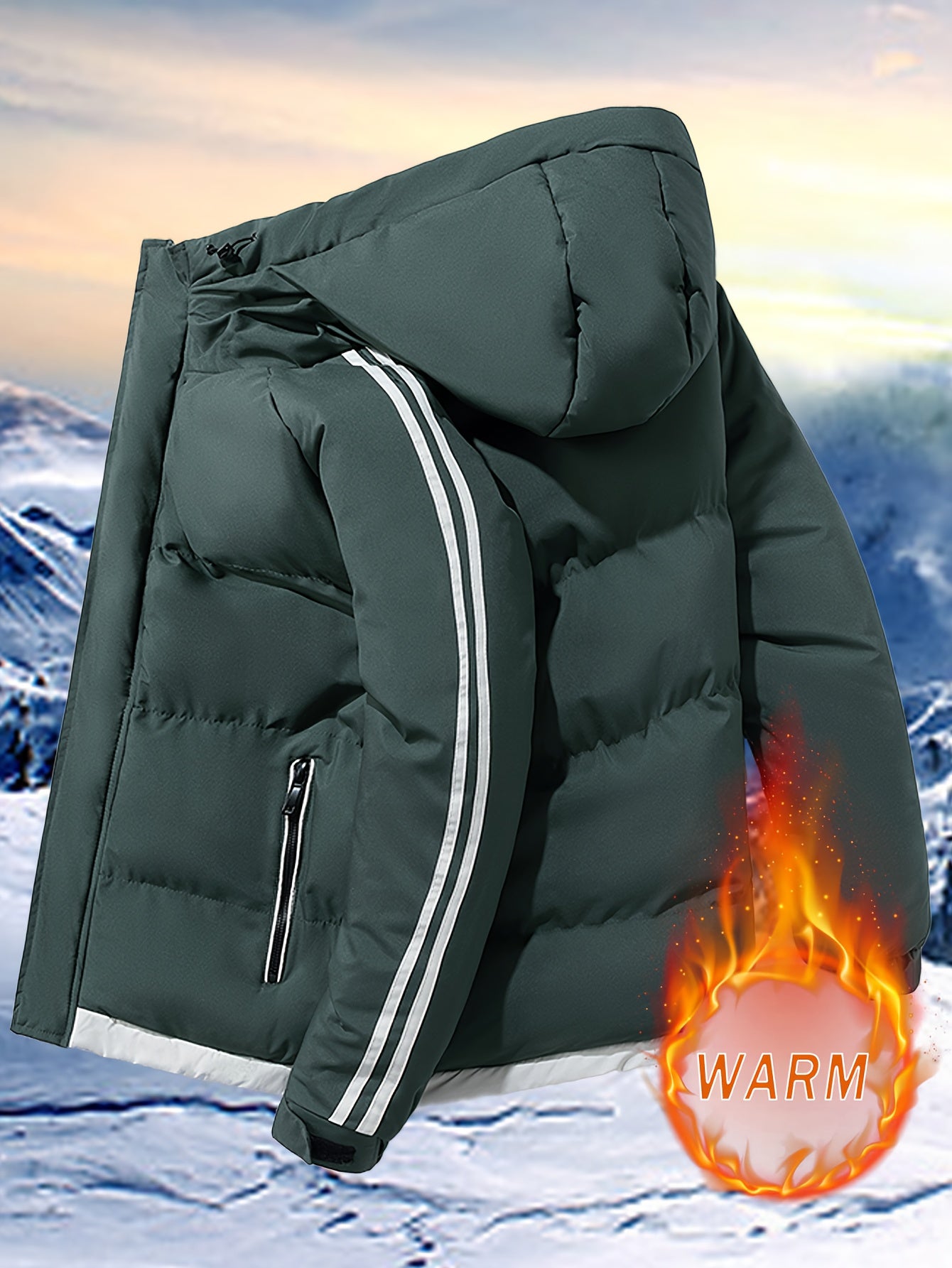 Men'S Heavyweight Winter Hooded Jacket - Thermal Insulated Cold Weather Coat with Zipper Closure, Long Sleeve Outerwear for Hiking, Skiing, Thick, Hiking Gear, Sleek Design, Durable Construction, Outdoor Enthusiasts