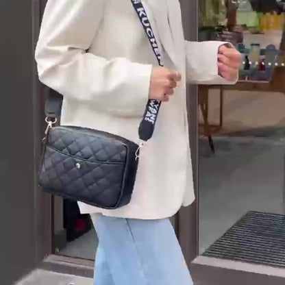 New Quilted Shoulder Bag, Casual Zipper Crossbody Bag, V-Pattern Two Piece Small Square Bag, Shoulder Bag with Zero Wallet, Letter Shoulder Strap, Coin Wallet, Card Bag, Phone Bag, Camera Bag, Lipstick Bag, Key Bag(8.66*5.12*