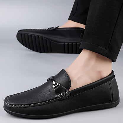 Men's Casual Slip-On Loafers with Metal Buckle - Lightweight & Breatha