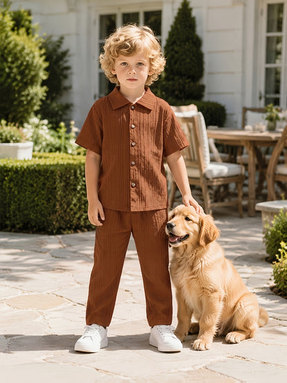 Boys' Casual Short-Sleeve Shirt and Trousers Set for Spring/Summer