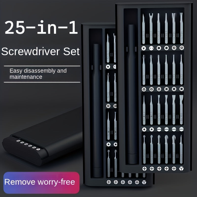 25-In-1 Precision Screwdriver Set for Mobile Phone And Tablet Repairs, Includes Drill Bits, Tweezers, And Pry Tools, Comes with a Portable Storage Case, Essential for Electronic Device Maintenance.