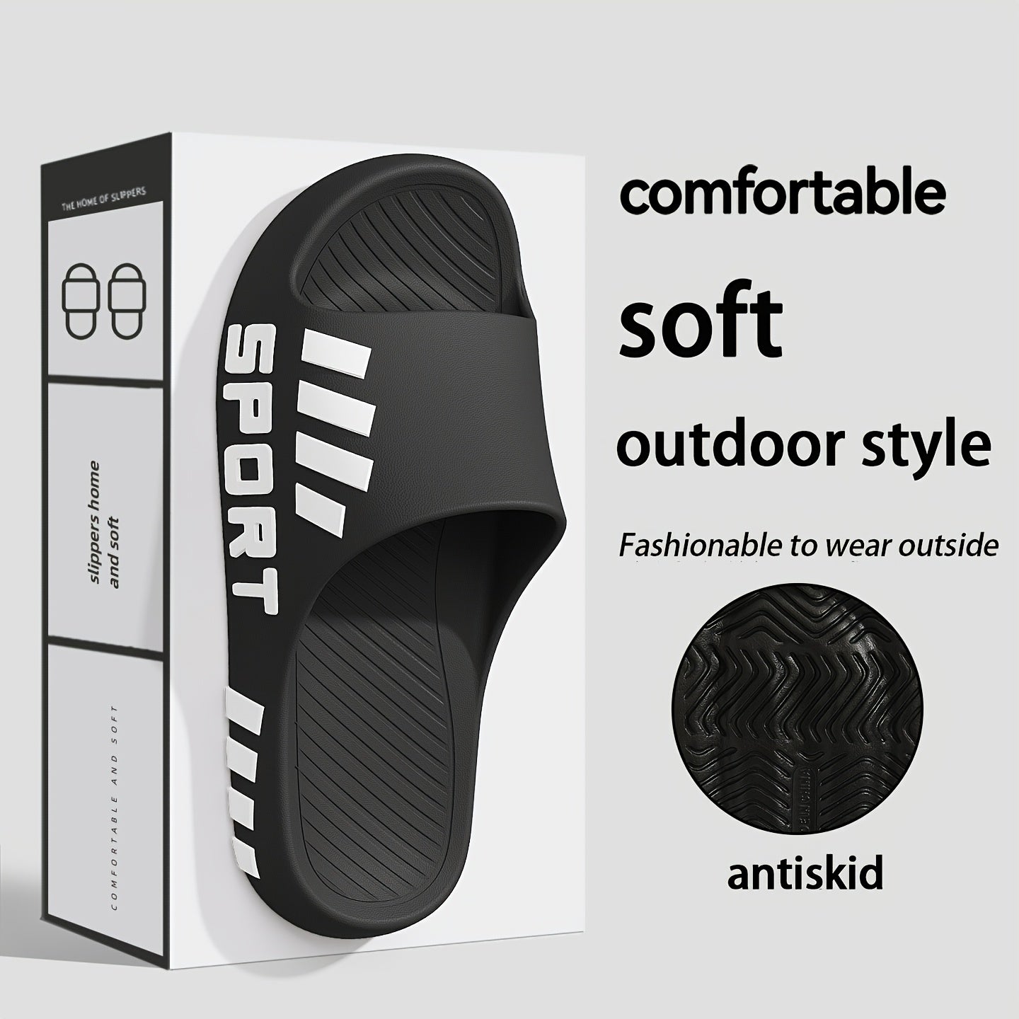 Men's stylish sports flip-flops, indoor non-slip couple slippers, casual and comfortable EVA material slippers, available in large sizes 48-49 - ayq