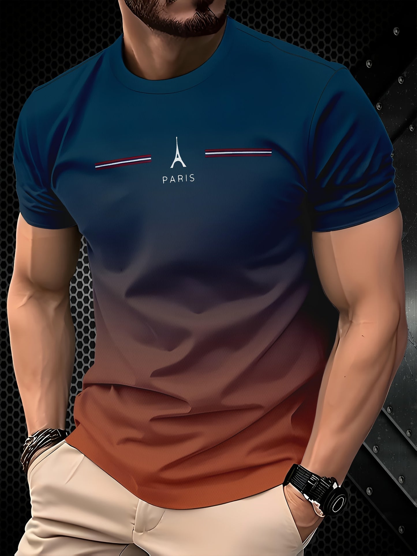 Men's Paris Eiffel Tower 3D Print T-Shirt - Casual Short Sleeve, Summer Outdoor Tee with Gradient Design