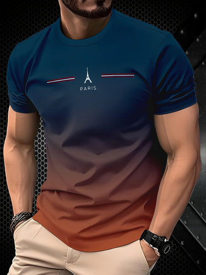 Men's Paris Eiffel Tower 3D Print T-Shirt - Casual Short Sleeve, Summer Outdoor Tee with Gradient Design