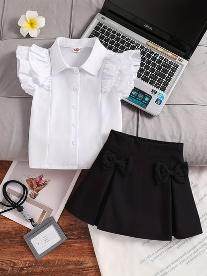 Girls' Summer Dressy 2-Piece Set with Flutter Sleeve Top & Skirt