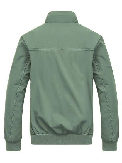 Men's Long Sleeve Zip Up Stand Collar Coat, Business Stand Collar Jacket With Zipper Pockets, Spring Autumn Men's Clothing