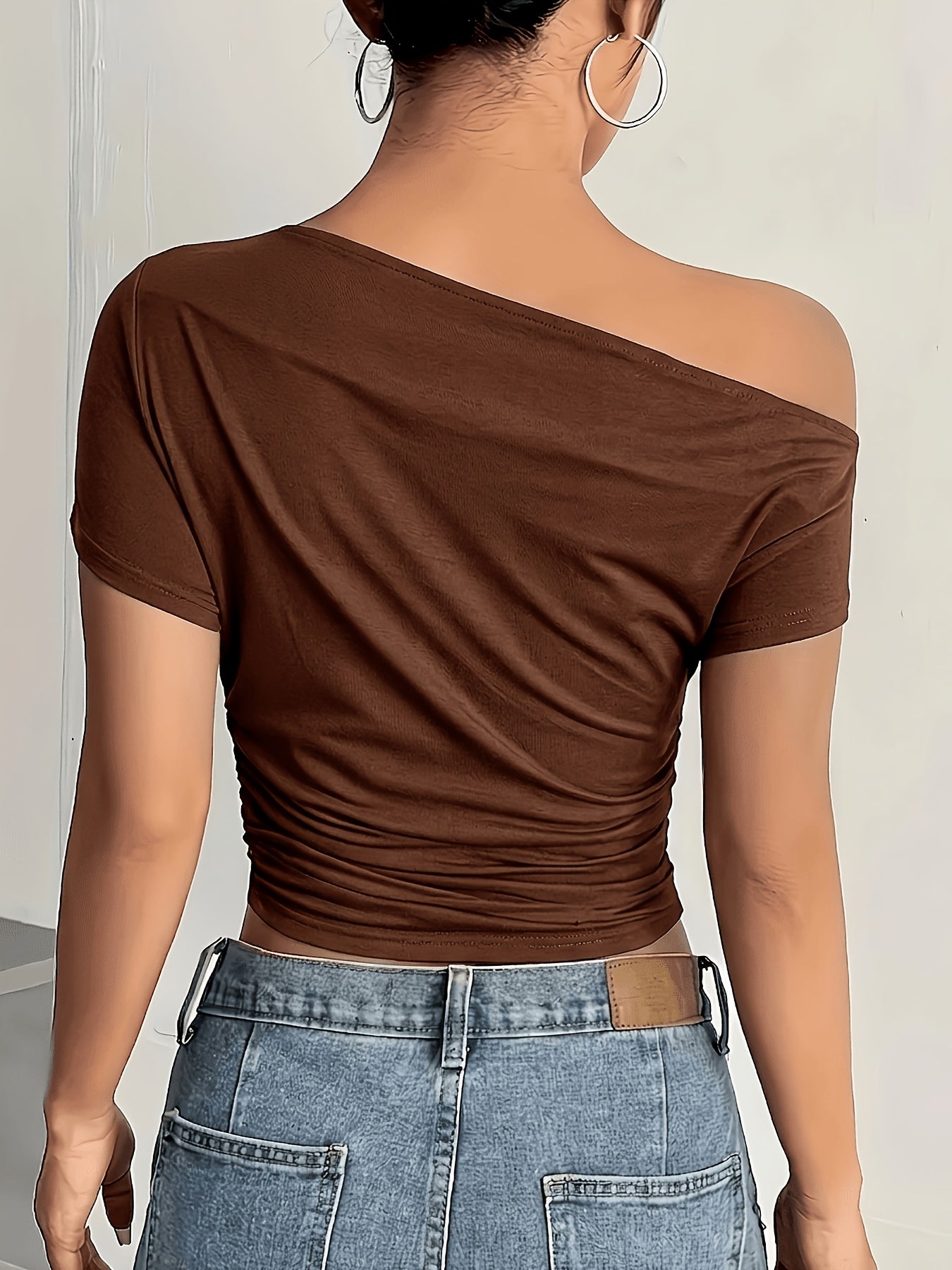 Elegant Off-Shoulder Asymmetrical Knit T-Shirt for Women