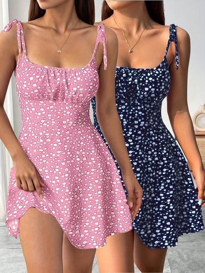 Elegant Women's Spring Mini Slip Dress with Floral Print