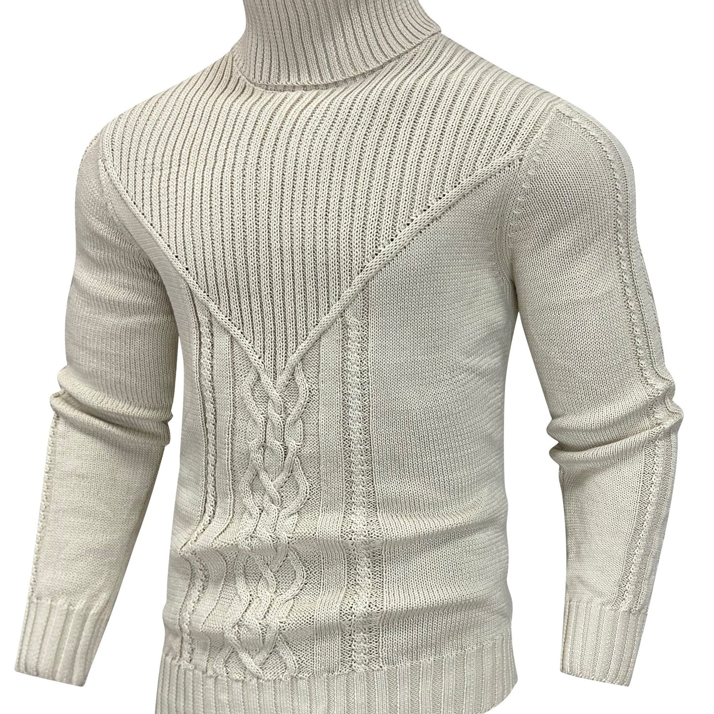 Men'S Casual Winter High Neck Turtleneck Sweater | Black Solid Color, Medium Stretch Fabric, Regular Fit, Hand Wash Only, Sleek Knitwear, Long Sleeve, Rib-Knit Detail