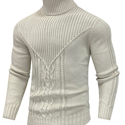 Men'S Casual Winter High Neck Turtleneck Sweater | Black Solid Color, Medium Stretch Fabric, Regular Fit, Hand Wash Only, Sleek Knitwear, Long Sleeve, Rib-Knit Detail