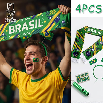 Football Fan Cheer Set - National Flag Scarf, Stickers, Whistle