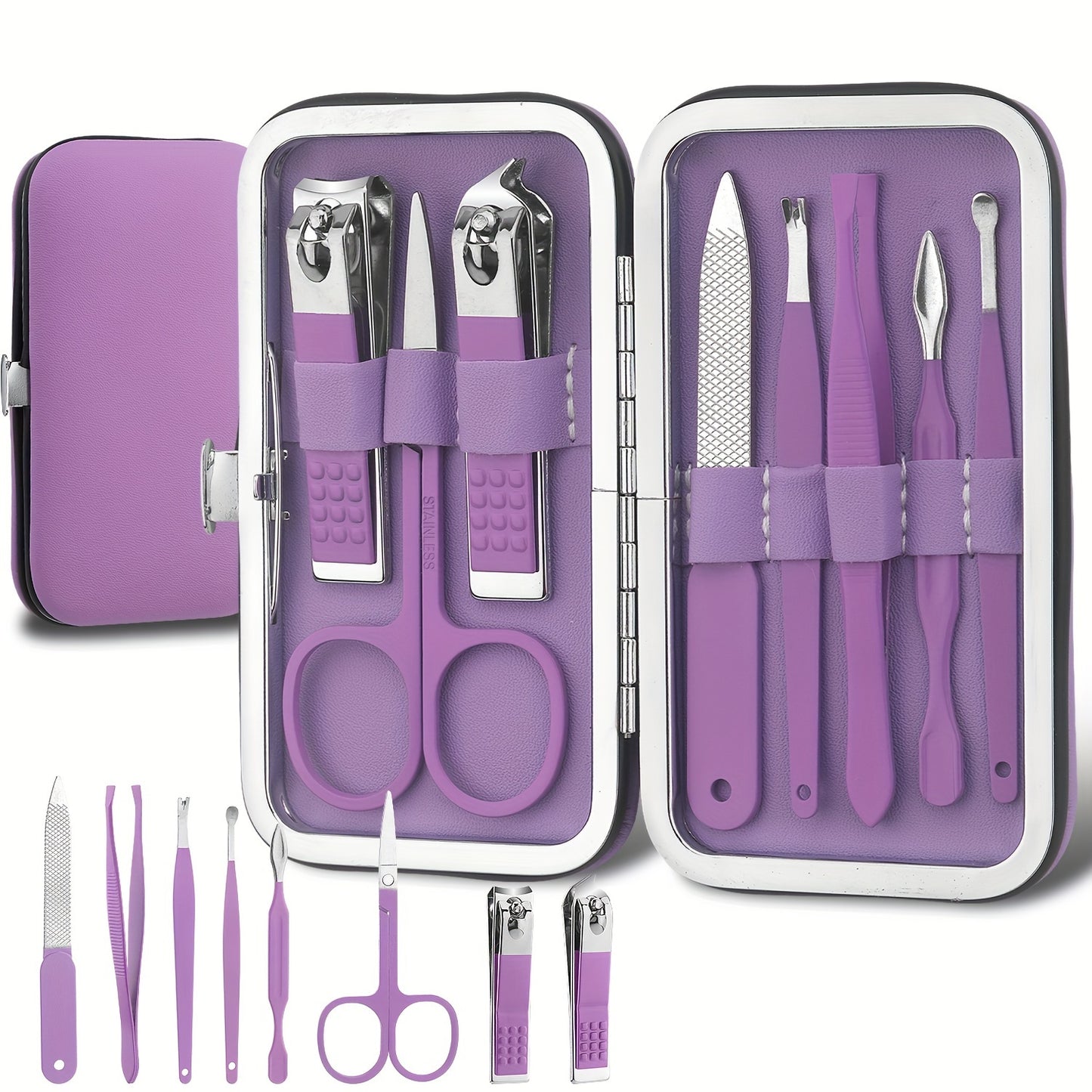 Nail Clippers And Beauty Tool Portable Set, Rose Golden Martensitic Stainless Steel Manicure Set 8 In 1, With Pink Leather Bag, Suitable For Home, Workplace, Outdoor Travel, Gift Giving, Salon