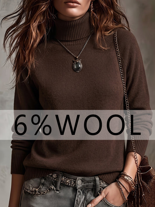 Women's Autumn Winter Wool Blend High-Neck Pullover Sweater