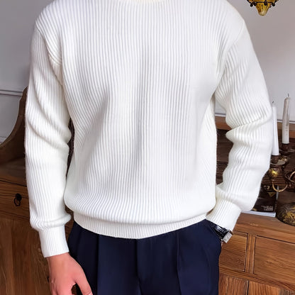 Բաց գույնի, հասուն ոճի աշուն/ձմեռ, հիմնական, տղամարդկանց համար, երկար թևքերով, առօրյա, բրիտանական, կլոր վզնոցով, տրիկոտաժե, բարձր օձիքավոր վերնաշապիկով