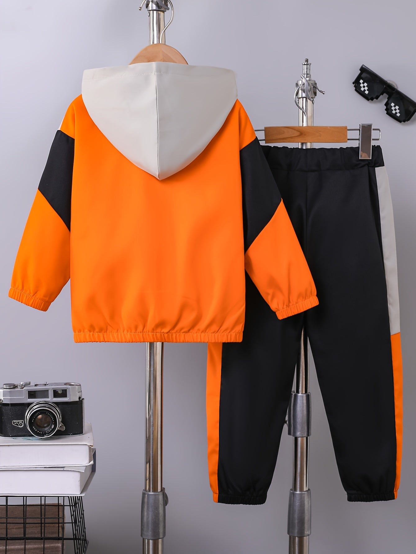 Boys' Casual Color-Block Hooded Jacket and Pants Set