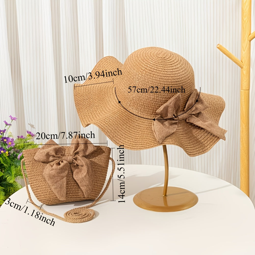 Women’s Bohemian Straw Hat and Bag Set Lightweight Summer