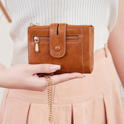 MIYIN Women'S & Men'S Red Bifold Wallet with Anti-Theft Chain Lock, Golden-Tone Hardware & Removable ID Window - Multi-Compartment Organizer with Card Slots