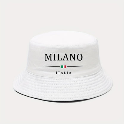 1 հատ MILANO ITALY տպագիր դույլ գլխարկ - թեթև, շնչող արևապաշտպան գլխարկ՝ իտալական դրոշի նախշով, ծալովի ձկնորսական գլխարկ տղամարդկանց և կանանց համար, բացօթյա սպորտային ճանապարհորդություններ, գարուն-ամառ (սև/սպիտակ), արձակուրդային գլխարկներ
