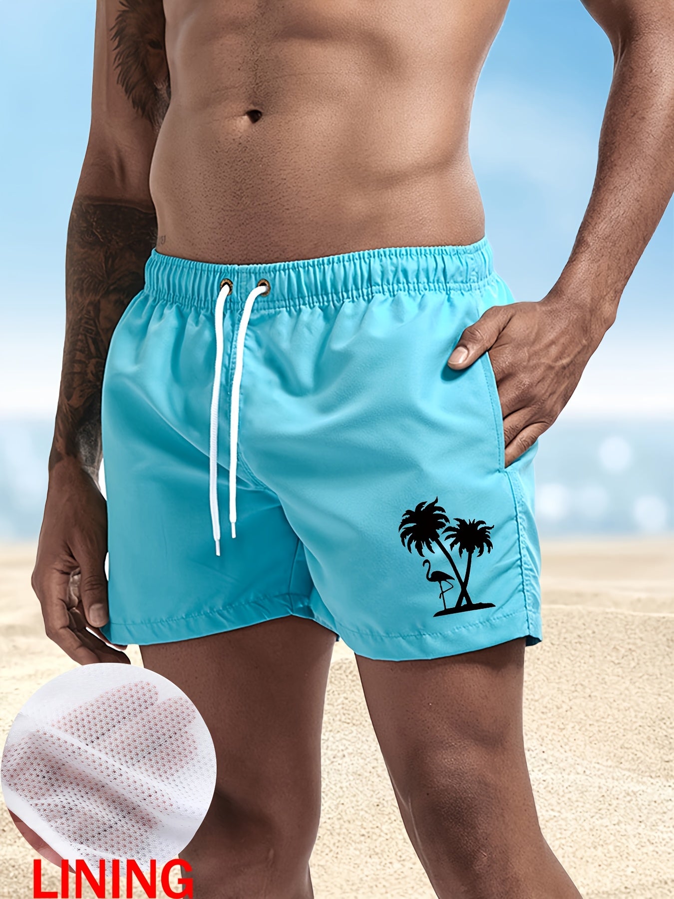 Men's Quick-Dry Flamingo Print Lightweight Beach Shorts
