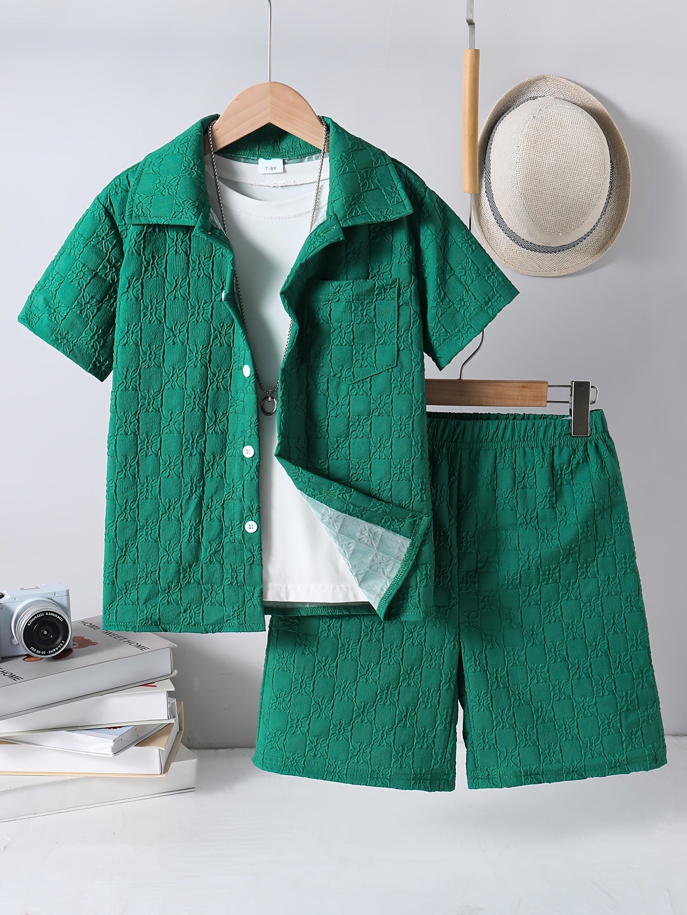 Boys Casual Short-Sleeve Shirt and Shorts Set for Summer