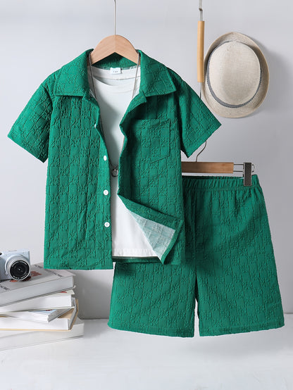 Boys Casual Short-Sleeve Shirt and Shorts Set for Summer