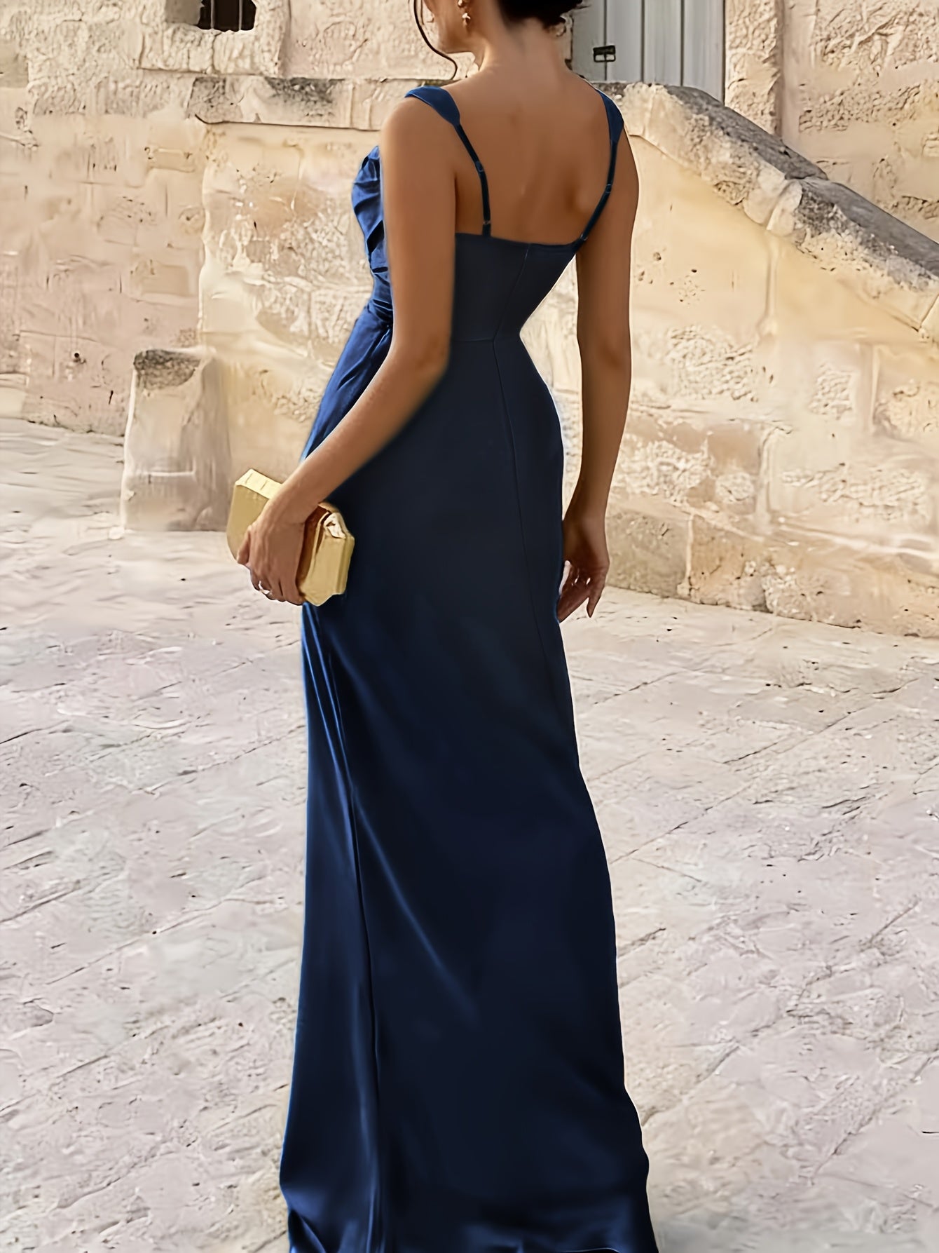 Women's Elegant Satin Bodycon Dress with Ruched Waist and Asymmetrical