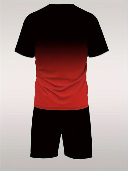 King Signature Men's Two-Piece Athletic Outfit: Graduated Color T-Shirt and Shorts - Summer Collection - High-Quality King Print - Men's Casual Sportswear - Middle East