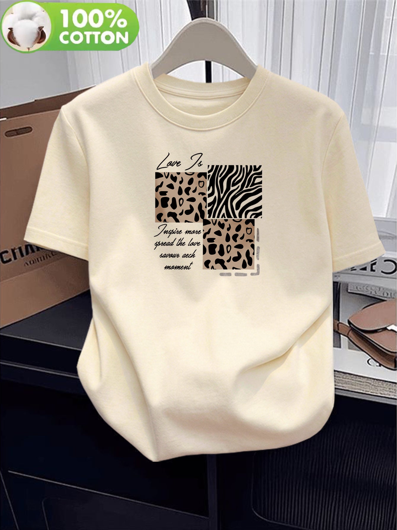 Women’s Casual Cotton T-Shirt with Leopard & Zebra Prints