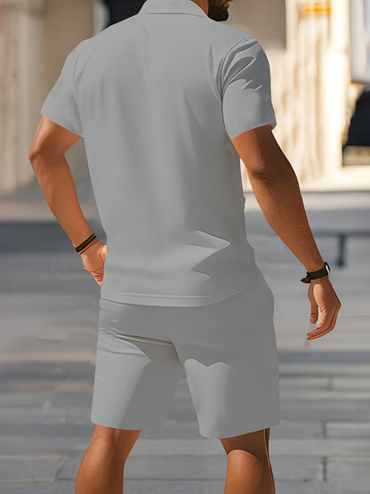 Men's Summer Casual Shirt and Shorts Set with Printed Design