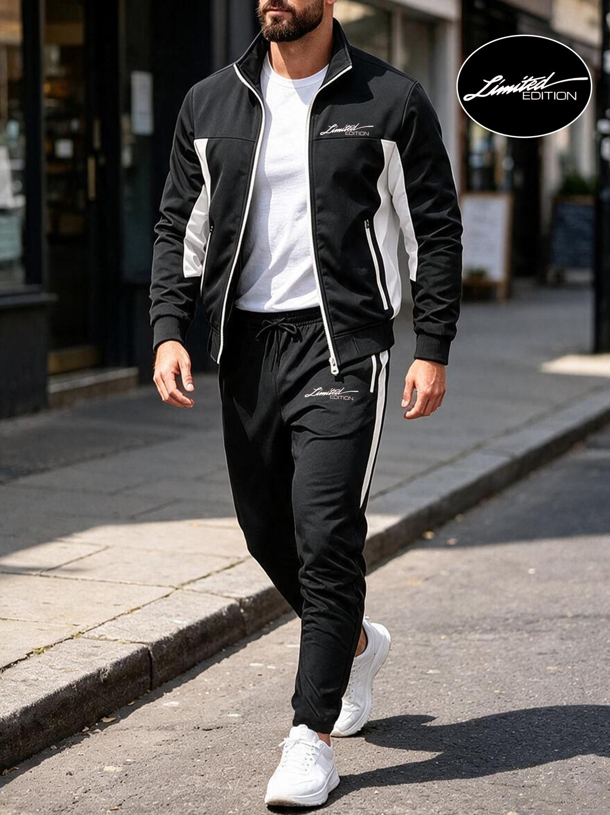 Men's Spring/Fall Stand Collar Zipper Tracksuit Set