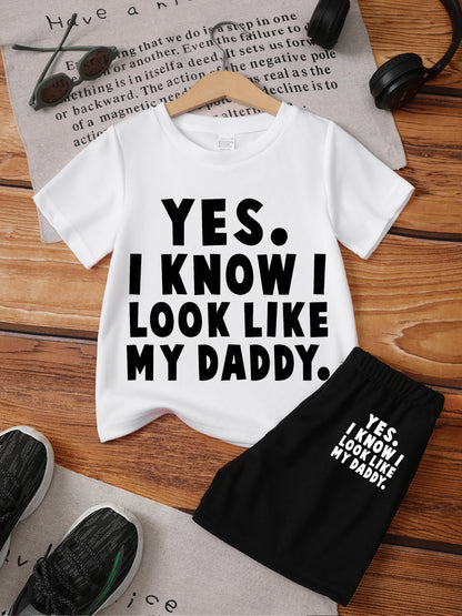 Boys' Casual Summer T-Shirt and Shorts Set - Fun 'Yes I Know I Love My
