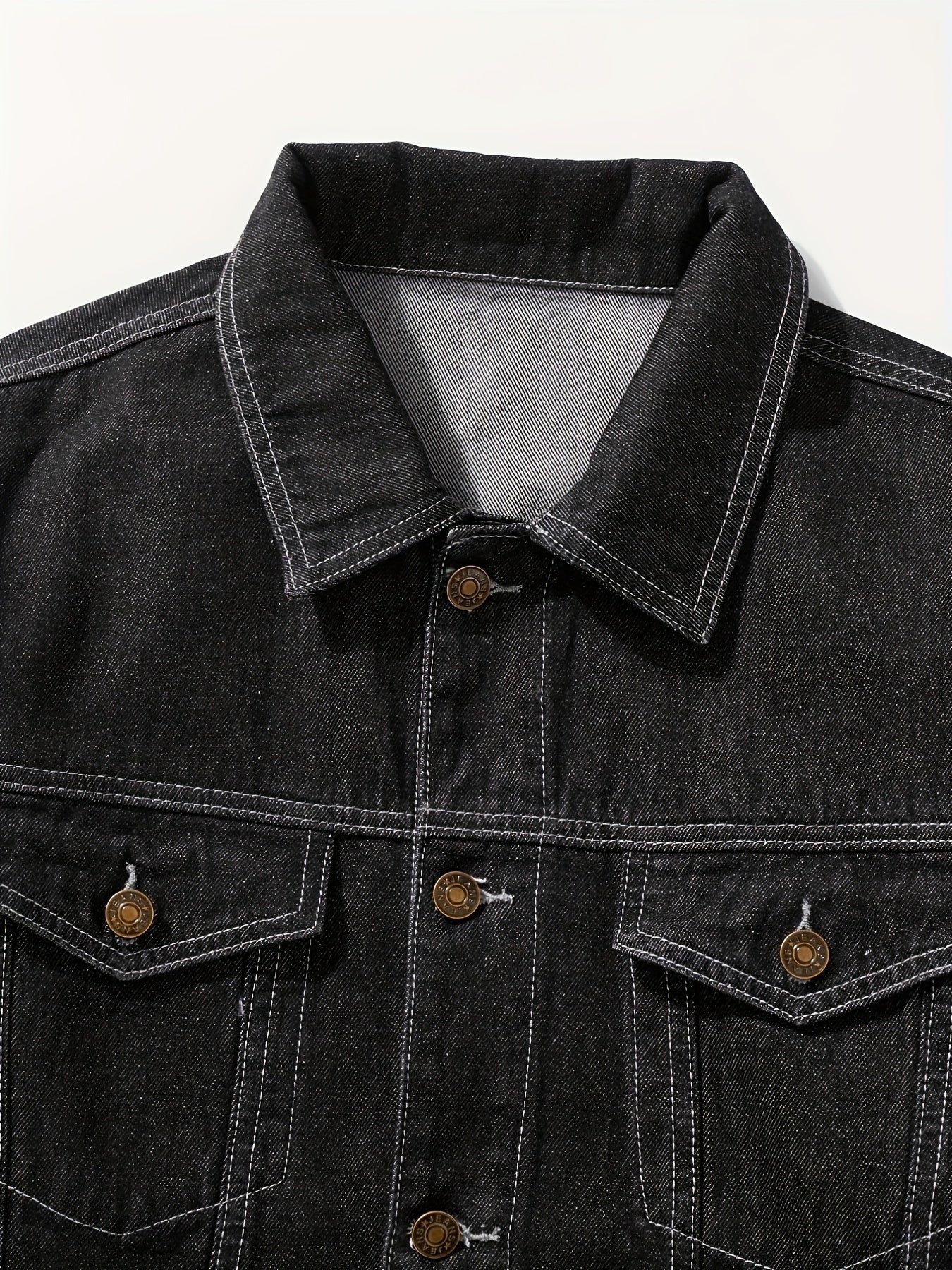 Men's Chic Washed Denim Jacket, Casual Street Style Button Up Contrast Stitching Jacket For Fall Winter