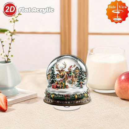 2D Flat, 1pc Rotating Acrylic Snow Globe with Deer & Fairies - Winter Wonderland Scene, Snow-Covered Trees & Twirling Mechanism, Indoor/Outdoor Christmas New Year Holiday Decoration, Lightweight Tabletop Decor for, gift, 2D F