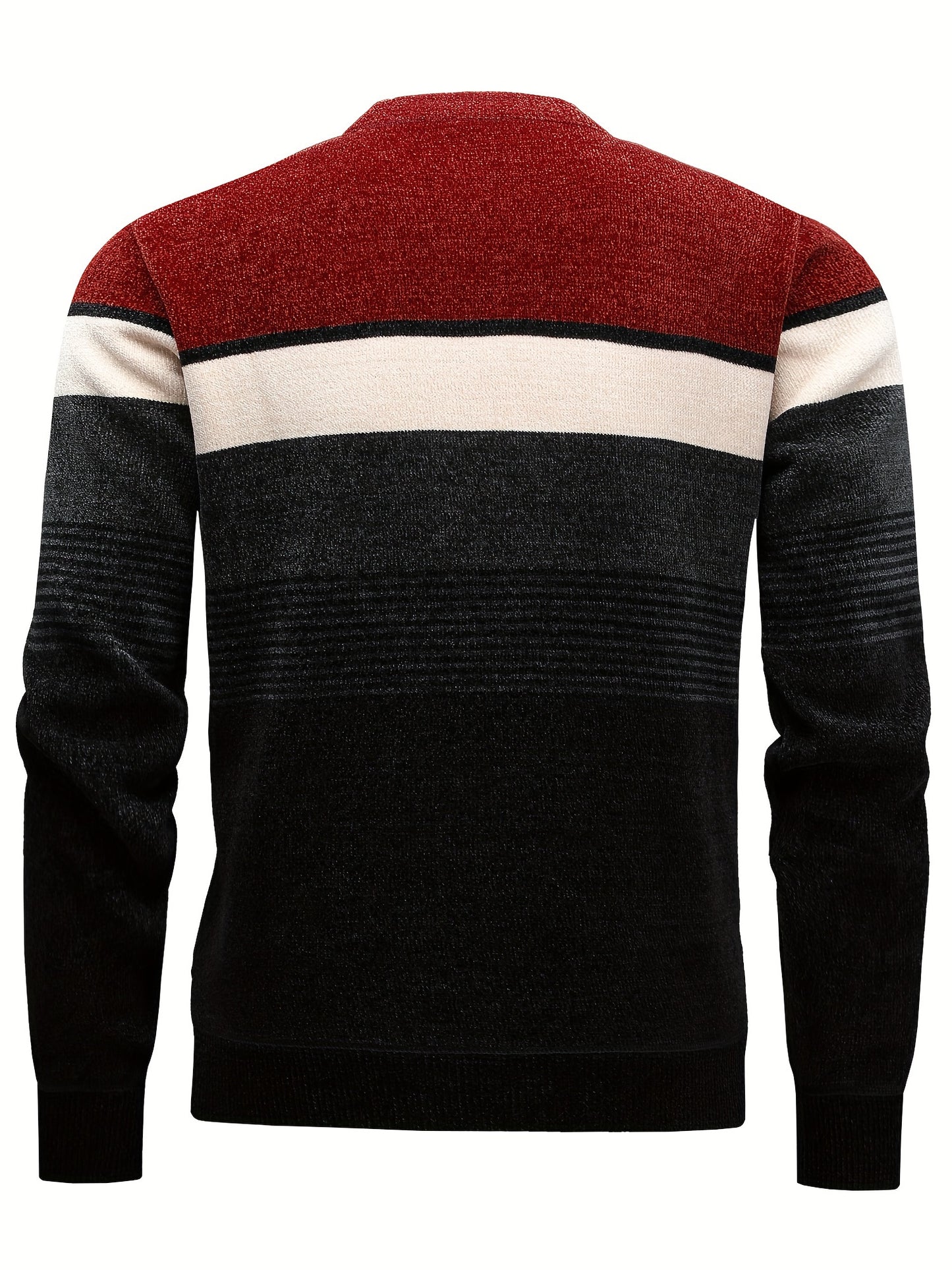 Temujin Men'S Winter Round Neck Sweater with Fleece, Knitted with Embroidered Stripes And Casual Letters for Warmth And a Fitted Style