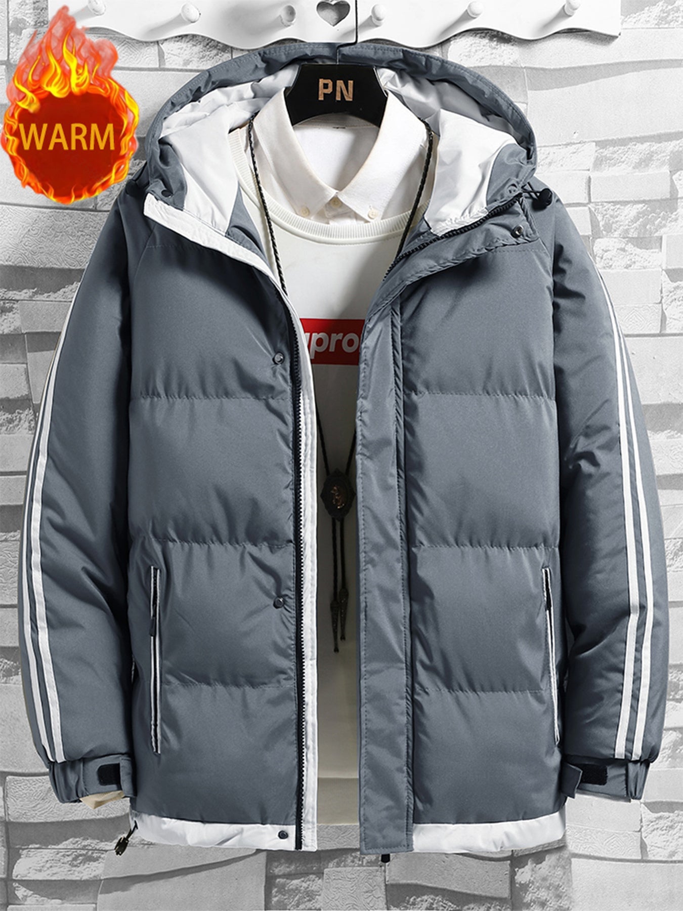 1 հատ տղամարդու ձմեռային բաճկոն գլխարկով, լցոնված վերարկու, սպիտակ և մուգ կանաչ, ոսկեգույն կայծակաճարմանդով, լվացվող մեքենայով, ամենօրյա, արտաքին հագուստի համար (ձյունակայուն, քամուց պաշտպանված) - սովորական, դահուկավազքի, ցրտի համար