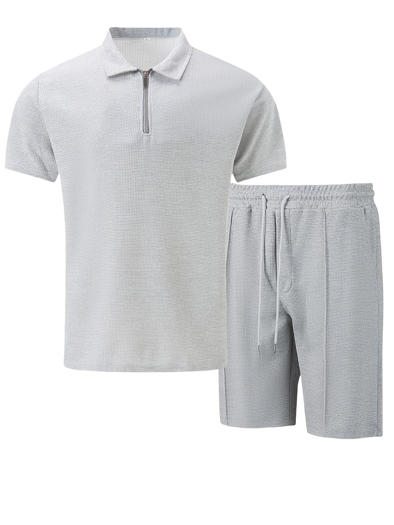 Men's Summer Casual 3-Piece Tracksuit Waffle Knit Half-Zip
