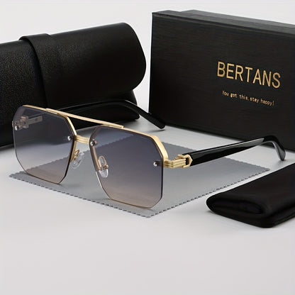 BERTANS Retro Semi-Rimless Metal Sunglasses for Men & Women