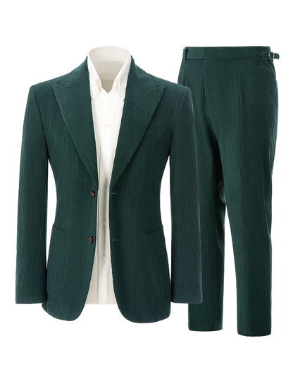 Men'S Navy Corduroy Blazer & Pants - Classic Notch Lapel, Casual Two-Piece Suit with Long Sleeves, Polyester Fabric, All-Season Wear, Casual Attire|Casual Style|Polyester Suit